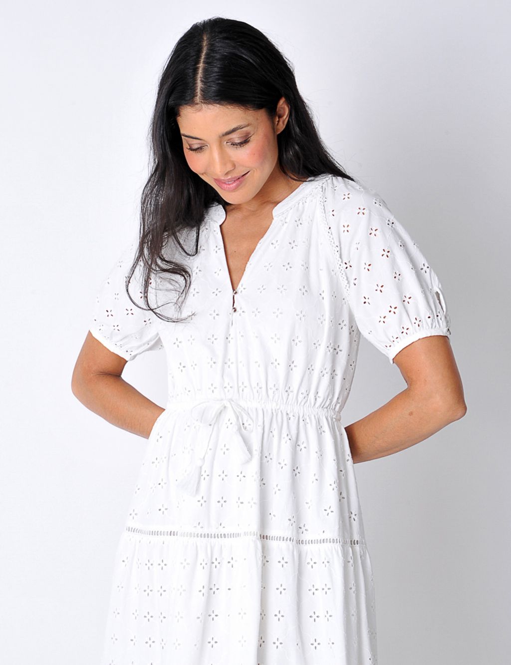 Pure Cotton Broderie Tiered Midi Dress 5 of 6