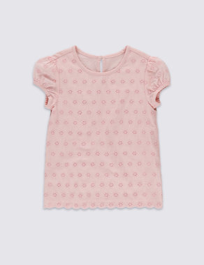 Pure Cotton Broderie Top (1-7 Years) Image 2 of 3