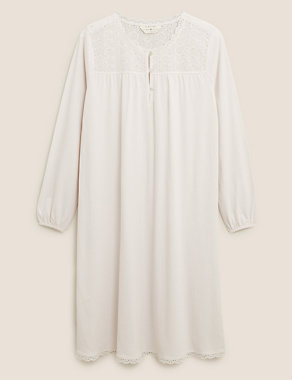 Pure Cotton Broderie Trim Long Nightdress Image 2 of 4
