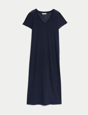 Pure Cotton Broderie Trim Long Nightdress Image 2 of 6