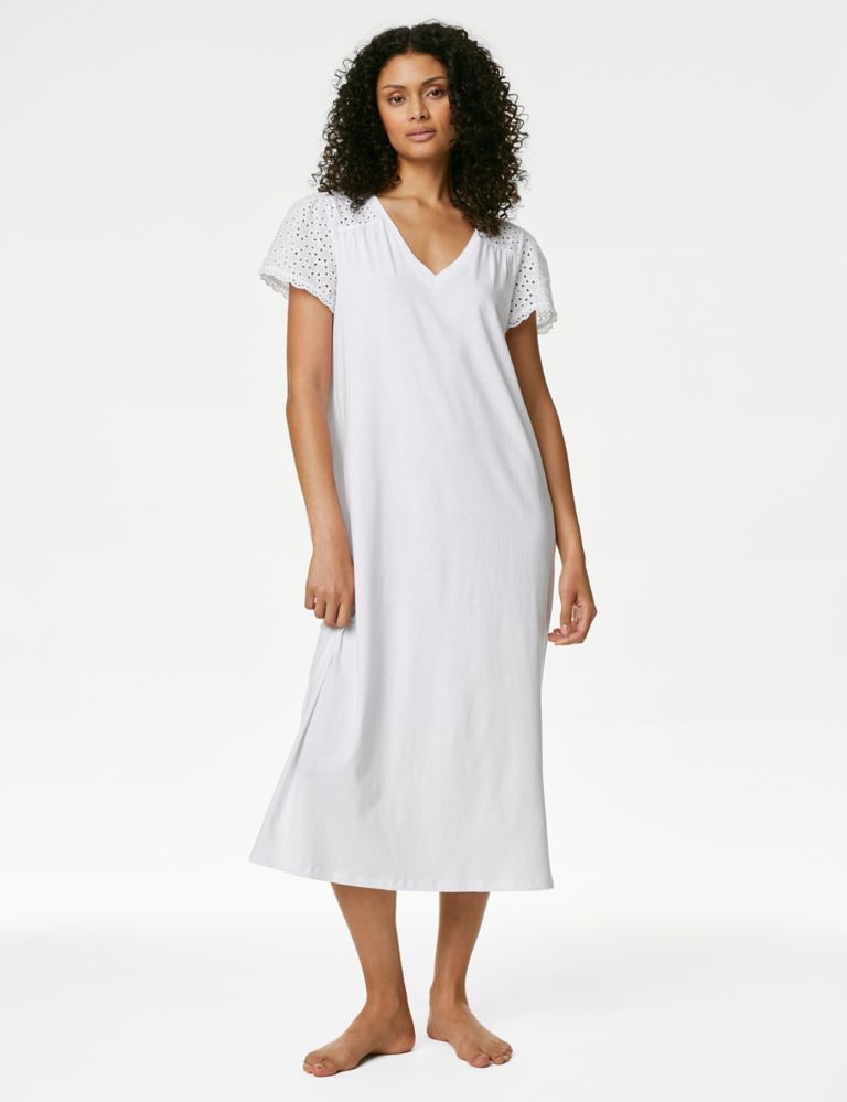 Pure Cotton Broderie Trim Long Nightdress 4 of 6