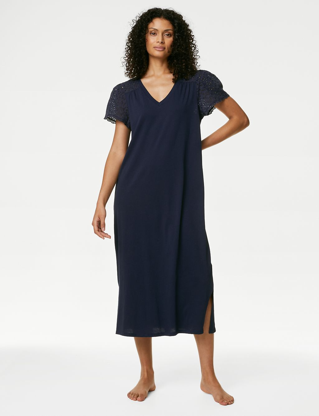 Pure Cotton Broderie Trim Long Nightdress 2 of 6