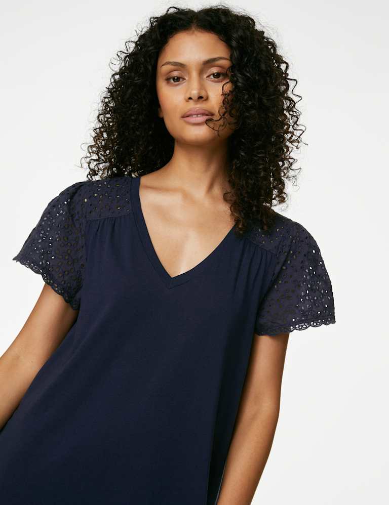 Pure Cotton Broderie Trim Long Nightdress 4 of 6
