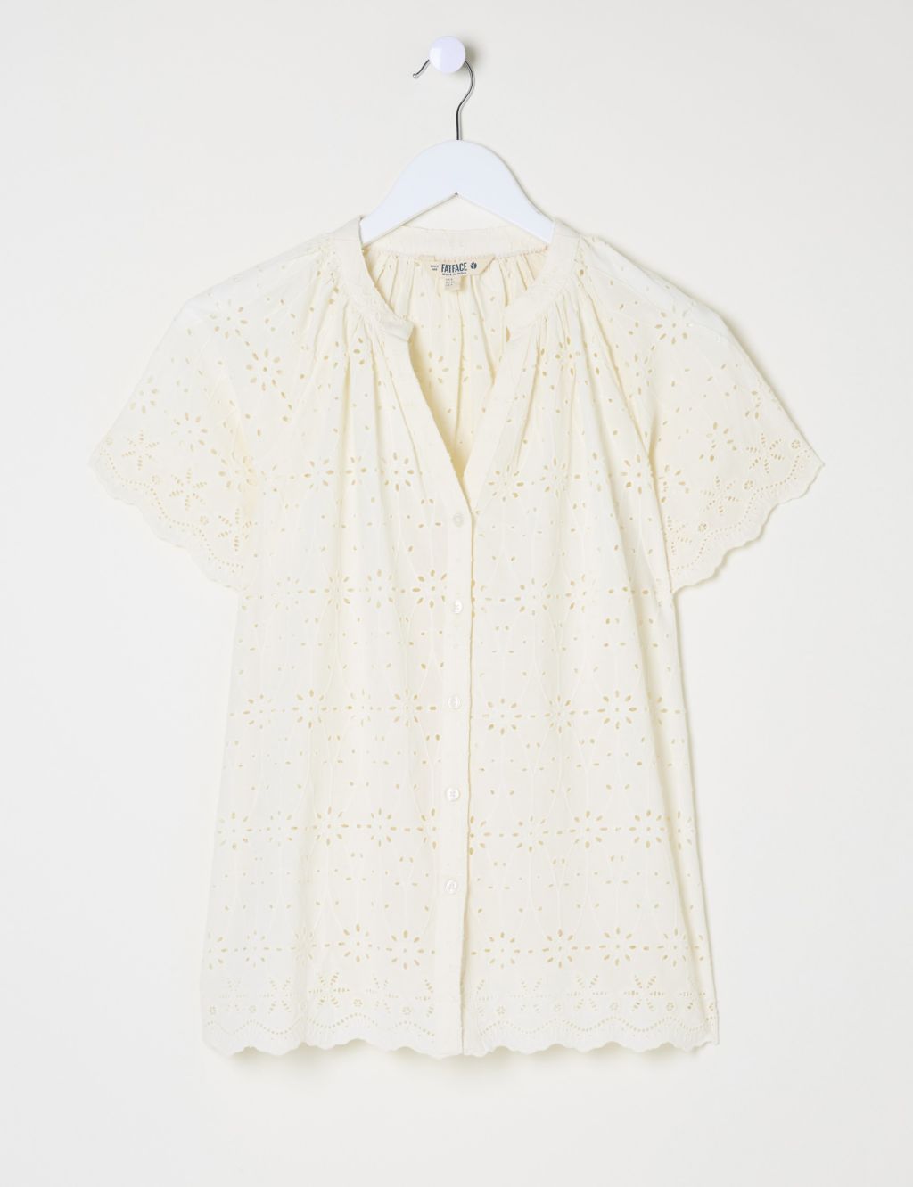 Pure Cotton Broderie V-Neck Blouse 1 of 5