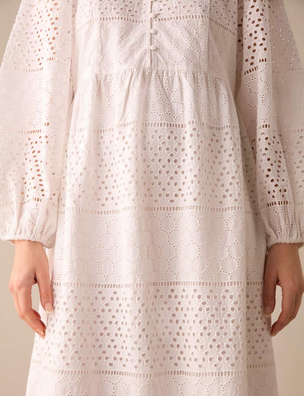 Pure Cotton Broderie V-Neck Midaxi Dress 5 of 7