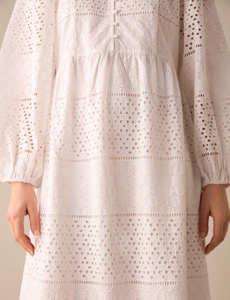 Pure Cotton Broderie V-Neck Midaxi Dress 7 of 7