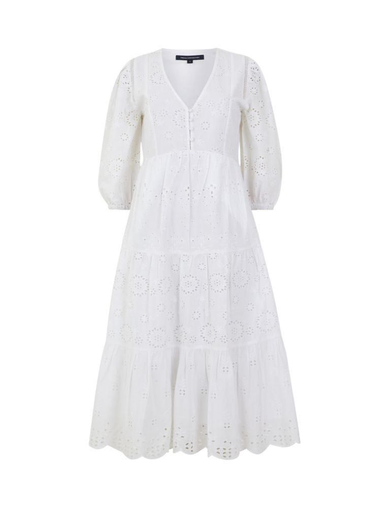 Pure Cotton Broderie V-Neck Midi Tiered Dress 2 of 4