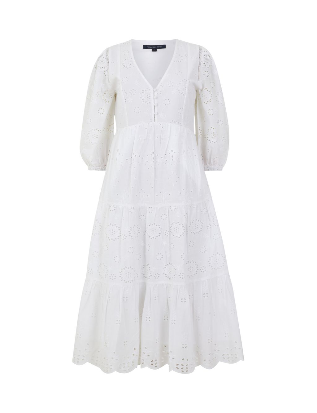 Pure Cotton Broderie V-Neck Midi Tiered Dress 1 of 4