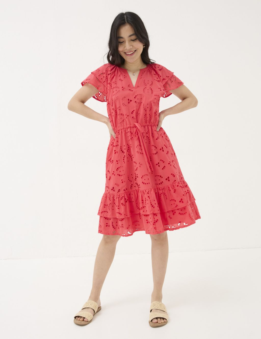 Pure Cotton Broderie V-Neck Tiered Dress 3 of 6
