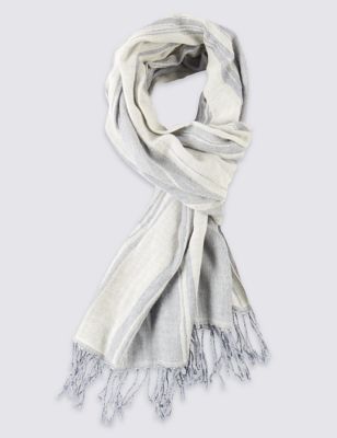 Pure Cotton Broken Striped Blanket Scarf Image 2 of 3