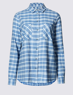 Pure Cotton Brushed Checked Shirt Image 2 of 4