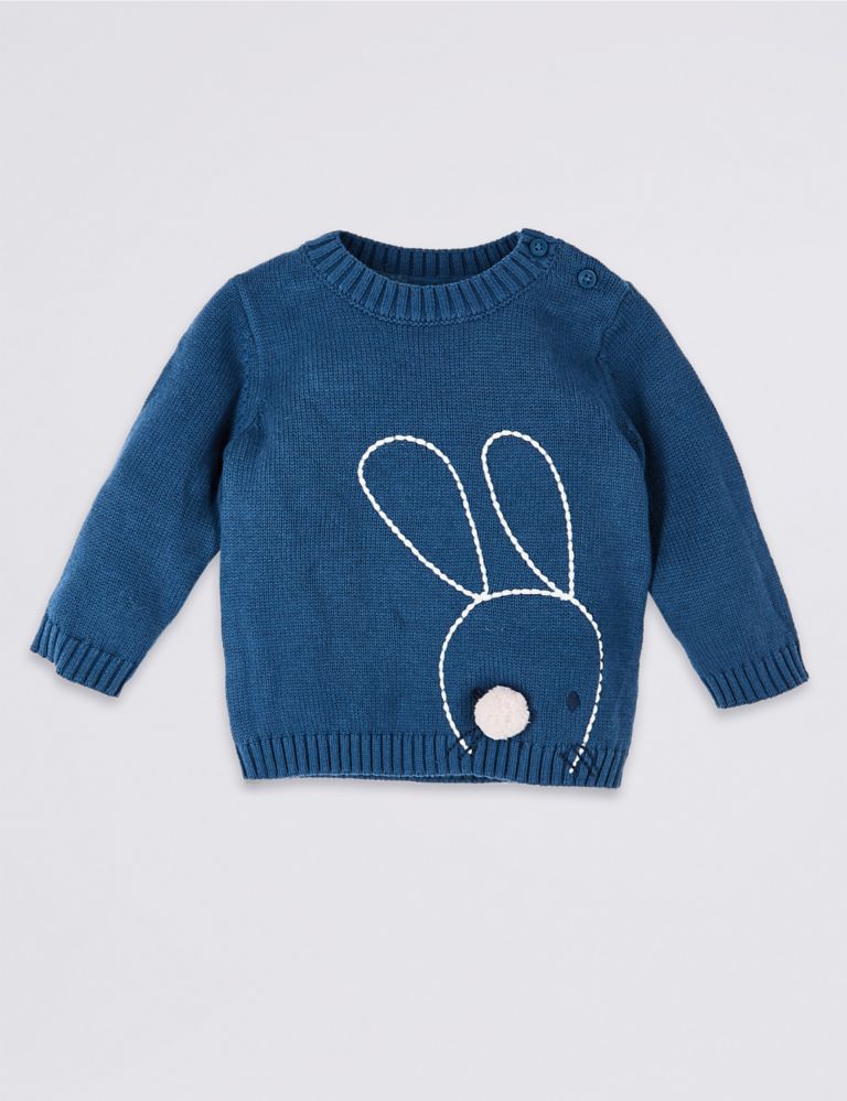 Pure Cotton Bunny Knitted Jumper 1 of 3