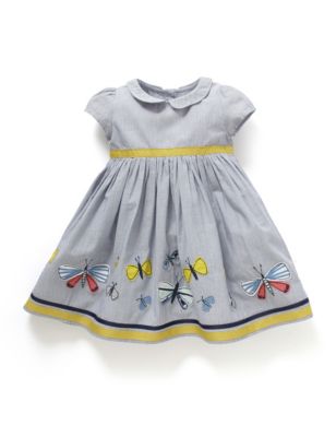 Pure Cotton Butterfly Appliqué Striped Dress Image 1 of 2