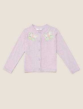 Pure Cotton Butterfly Cardigan (2-7 Yrs) Image 2 of 4