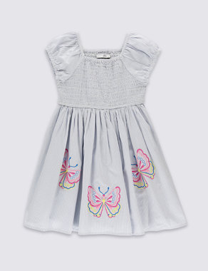 Pure Cotton Butterfly Embroidered Smocked Dress (1-7 Years) Image 2 of 3