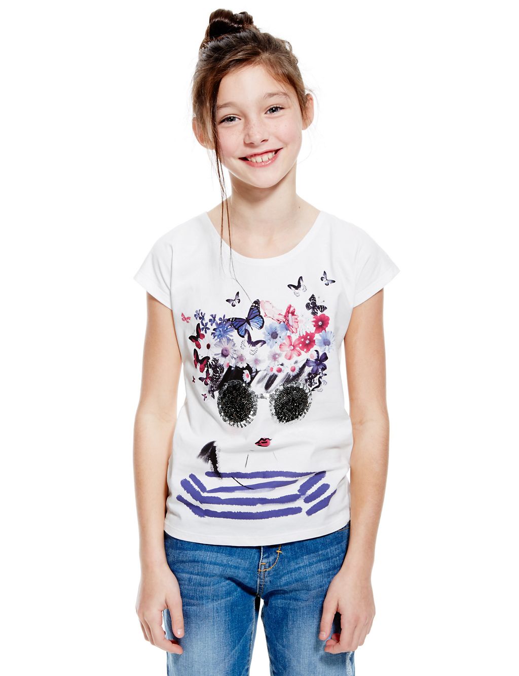 Pure Cotton Butterfly Girl Print T-Shirt (5-14 Years) 3 of 3