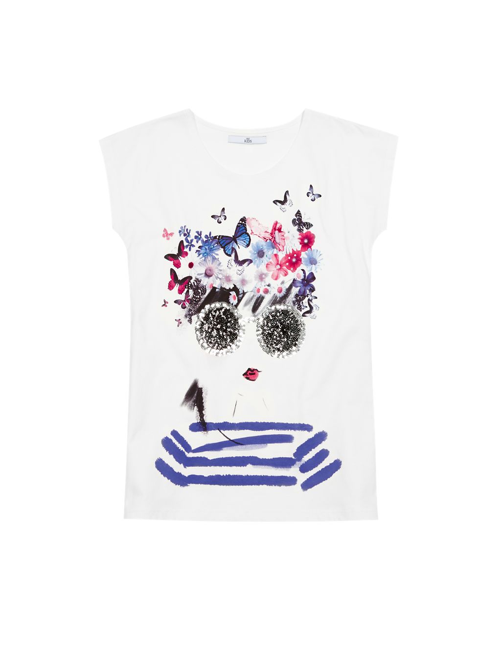 Pure Cotton Butterfly Girl Print T-Shirt (5-14 Years) 1 of 3