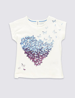 Pure Cotton Butterfly Heart Print T-Shirt (1-7 Years) Image 2 of 3