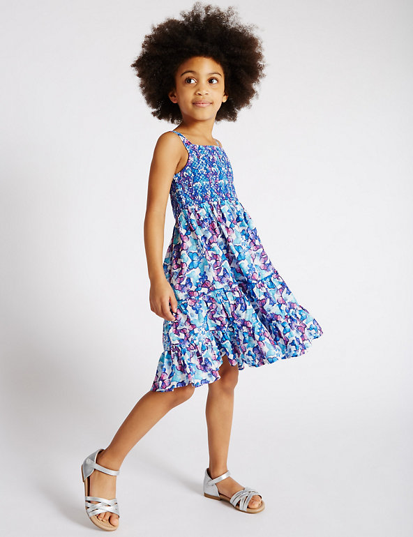 Pure Cotton Butterfly Print Dress (1-7 Years) Image 1 of 2