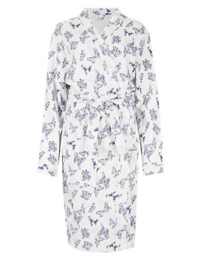 Pure Cotton Butterfly Print Waffle Dressing Gown Image 2 of 3