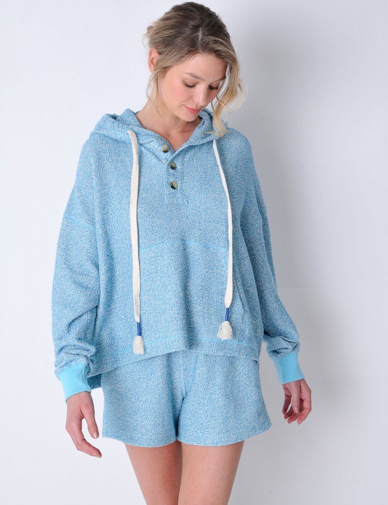 Pure Cotton Button Detail Oversized Hoodie 3 of 6