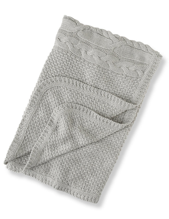 Pure Cotton Cable Knit Blanket Image 1 of 2