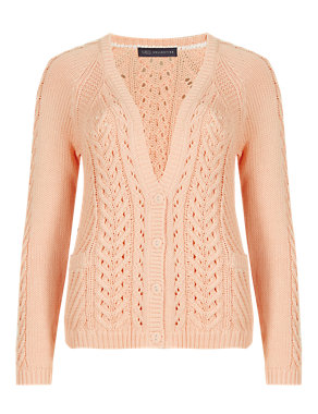 Pure Cotton Cable Knit Cardigan Image 2 of 4