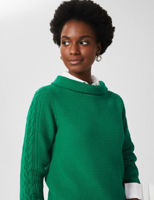 Pure Cotton Cable Knit Collared Jumper ...