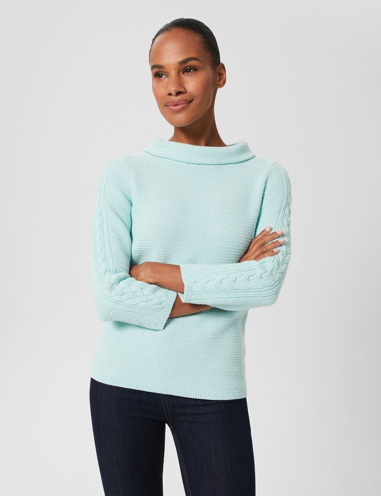 Pure Cotton Cable Knit Funnel Neck Jumper | HOBBS | M&S