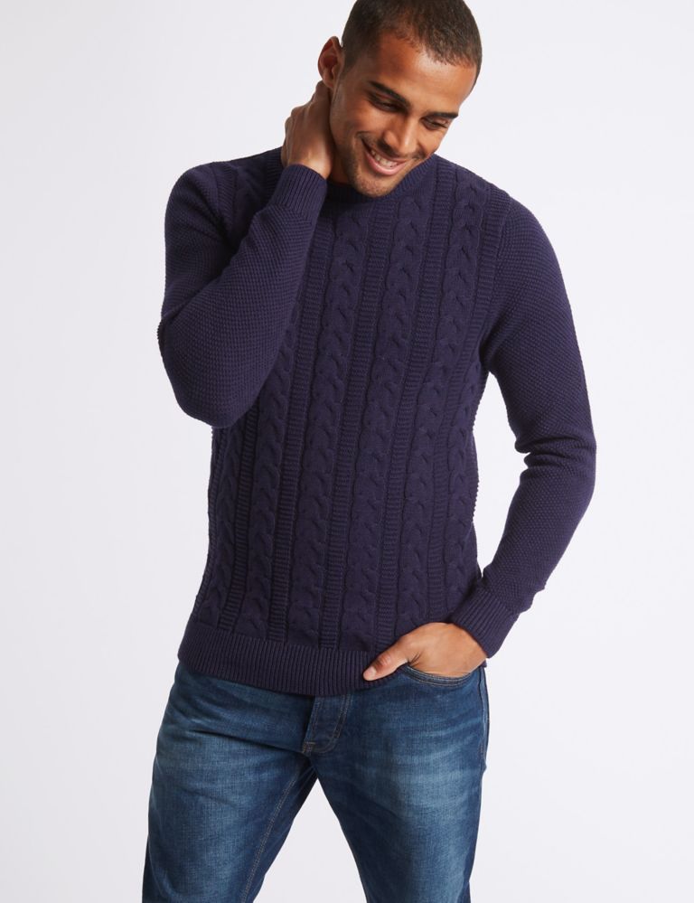 Pure Cotton Cable Knit Jumper 1 of 4