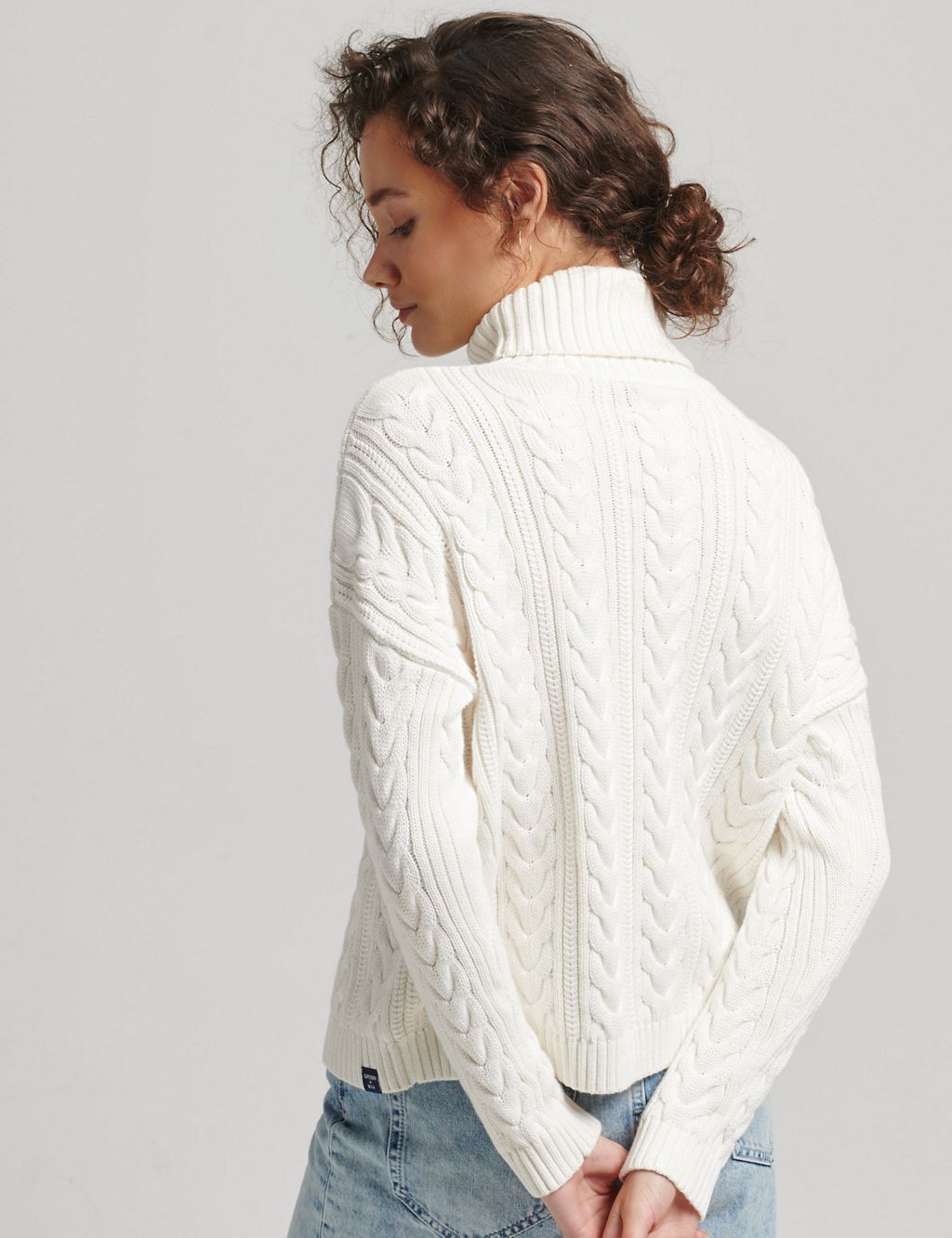 Pure Cotton Cable Knit Roll Neck Jumper 4 of 4