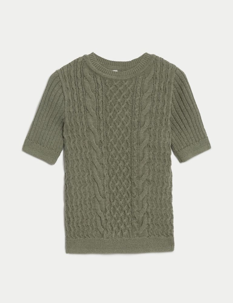 Pure Cotton Cable Knit Short Sleeve Top 2 of 6