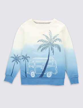 Pure Cotton Car & Palm Tree Print Dip Dye Sweatshirt (1-7 Years) Image 2 of 3