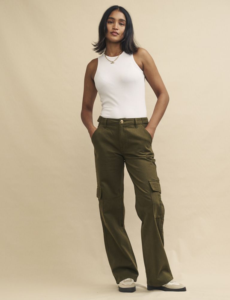 Pure Cotton Cargo Straight Leg Trousers 1 of 6