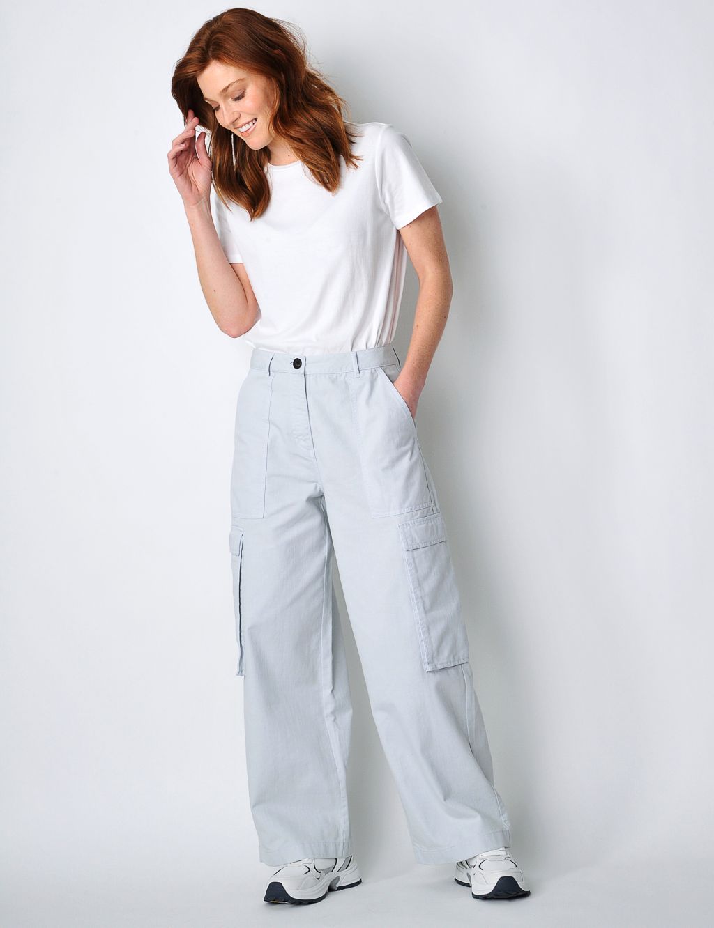 Pure Cotton Cargo Wide Leg Trousers 3 of 5