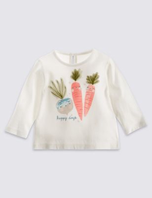 Pure Cotton Carrot Print T-Shirt Image 1 of 2