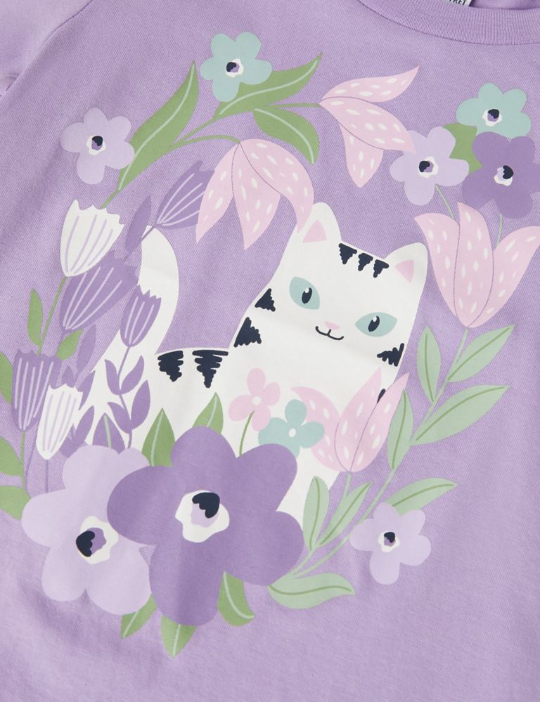 Pure Cotton Cat Print T-Shirt (1-10 Yrs) 3 of 3