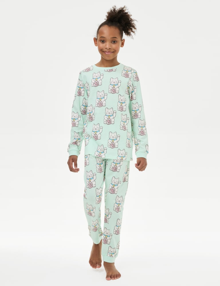 Pure Cotton Cat Pyjamas (7-14 Yrs) 1 of 6