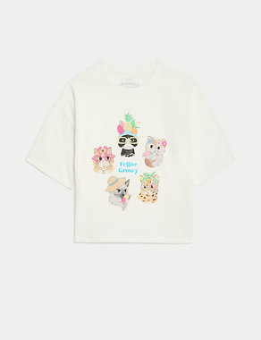 Pure Cotton Cat T-Shirt (6-16 Yrs) Image 2 of 6