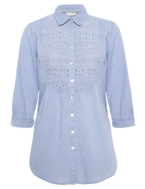 Pure Cotton Chambray Embroidered Bib Front Shirt Image 2 of 7