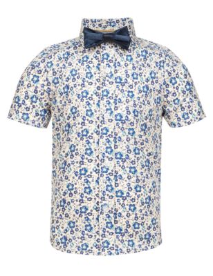 Pure Cotton Chambray Floral Shirt with Bow Tie (1-7 Years) Image 2 of 3