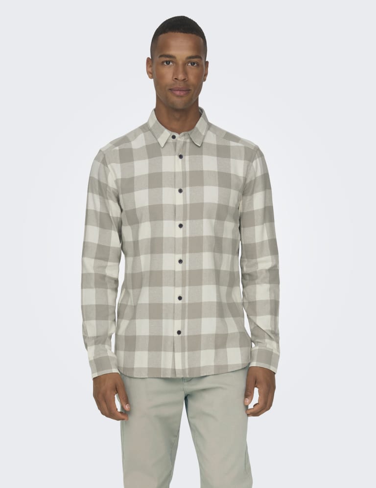 Check cotton flannel shirt top