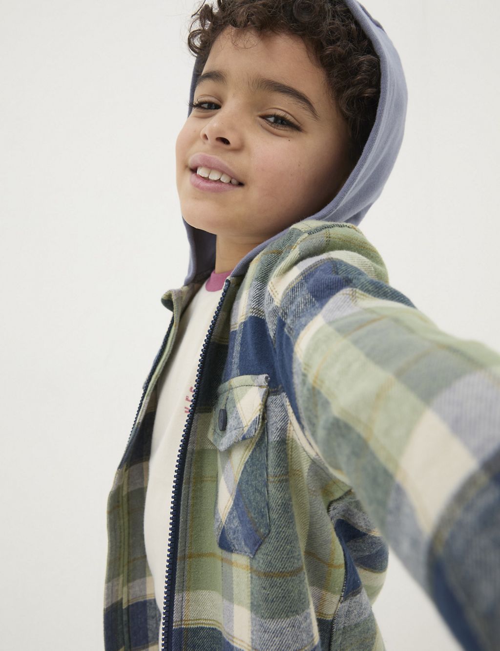 Pure Cotton Check Hooded Shacket (3-13 Yrs) 4 of 5