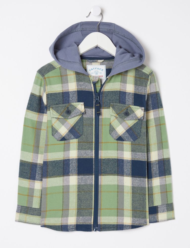 Pure Cotton Check Hooded Shacket (3-13 Yrs) 2 of 5