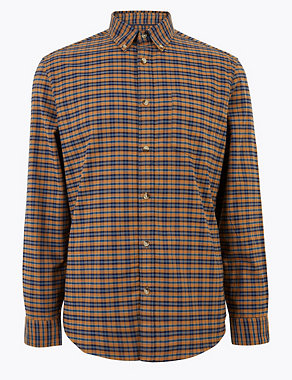 Pure Cotton Check Oxford Shirt Image 2 of 4