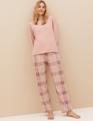 Pure Cotton Check Pyjama Set Marks & Spencer Women Clothing Loungewear Pajamas 