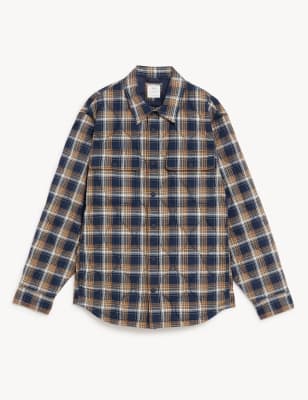Pure Cotton Check Quilt Lined Overshirt Image 2 of 5