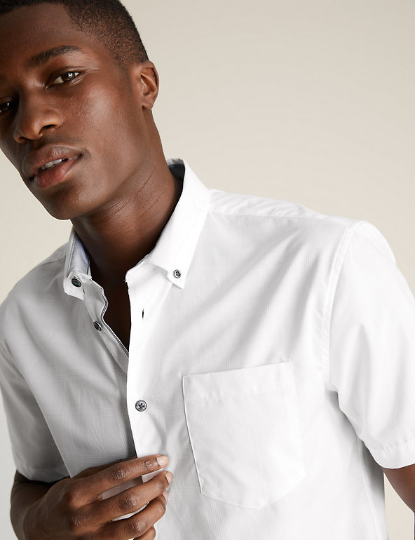 NWTG M&S Blue Harbour Mens Size XXL Short sleeve Luxury cotton Regular fit Shirt 