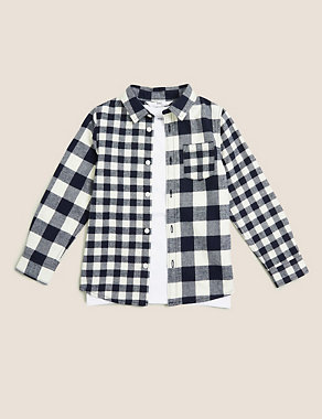 Pure Cotton Check Shirt with T-Shirt (2-7 Yrs) Image 2 of 4