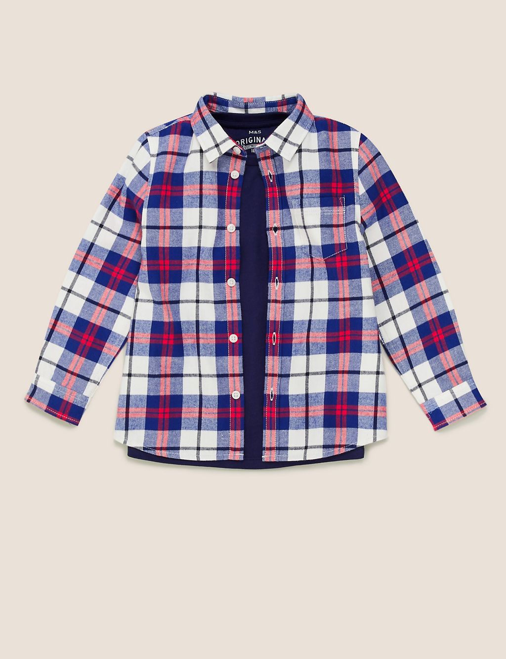 Pure Cotton Check Shirt with T-Shirt (2-7 Yrs) 1 of 4